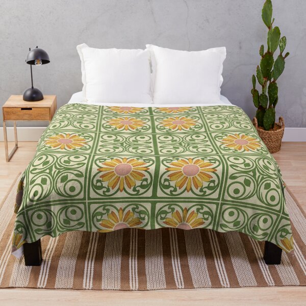 Item preview, Vintage Mid Century Modern Botanical Floral Pattern Throw Blanket designed and sold by FestivityFinds.