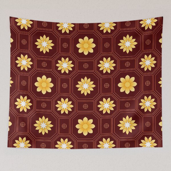Item preview, Cojín decorativo de lujo con estampado geométrico floral en dorado y granate designed and sold by FestivityFinds.