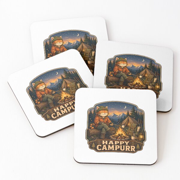 Item preview, Happy Campurr - Adventure Cat Campfire Badge designed and sold by GroveLaneCreative.