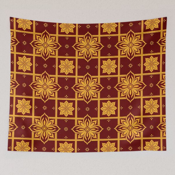 Item preview, Cojín decorativo con estampado floral damasco en oro real y granate designed and sold by FestivityFinds.