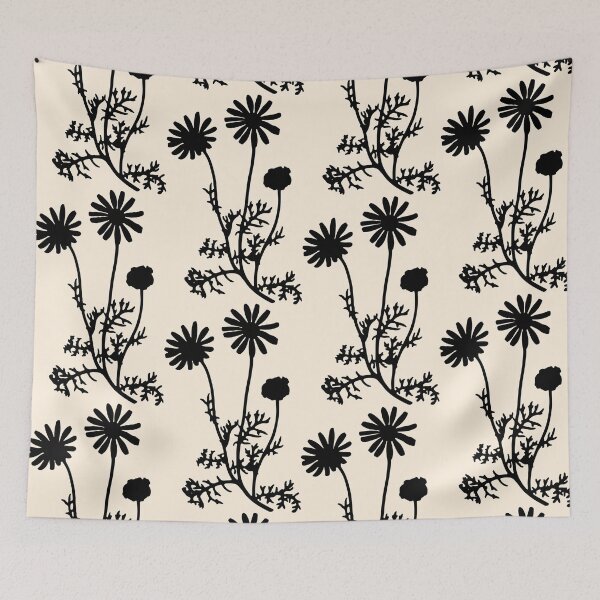 Item preview, Floral Botanical Wild Daisies Pattern in Black and Almond Cream designed and sold by kierkegaard.