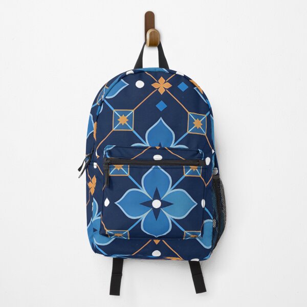 Item preview, Navy Blue and Gold Geometric Floral Pattern Throw Pillow designed and sold by FestivityFinds.