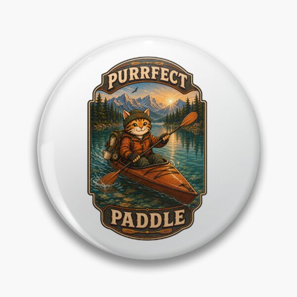 Item preview, Purrfect Paddle - Adventure Cat Kayaking Badge designed and sold by GroveLaneCreative.