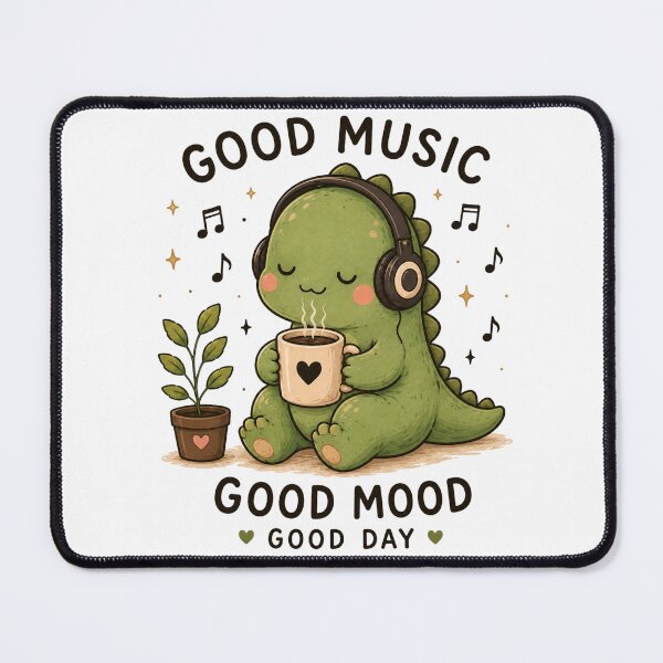 Item preview, Cute Dinosaur Coffee Music Good Mood Good Day | Kawaii Cozy Dino Lover Gift designed and sold by 1234saad.