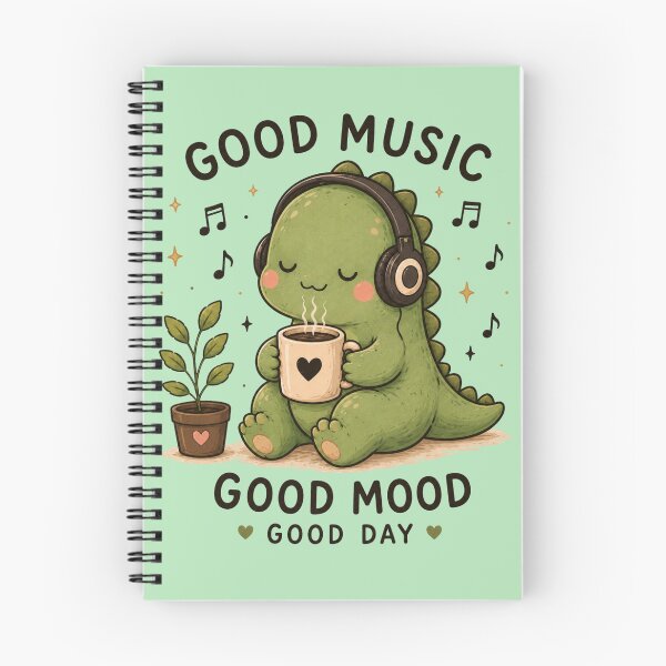 Item preview, Cute Dinosaur Coffee Music Good Mood Good Day | Kawaii Cozy Dino Lover Gift designed and sold by 1234saad.