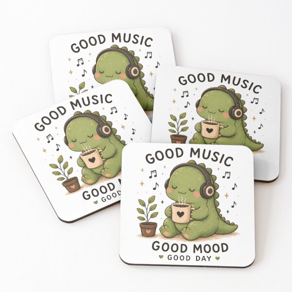 Item preview, Cute Dinosaur Coffee Music Good Mood Good Day | Kawaii Cozy Dino Lover Gift designed and sold by 1234saad.