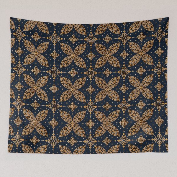 Item preview, Vintage Dark Blue and Gold Botanical Floral Seamless Pattern Throw Blanket designed and sold by FestivityFinds.
