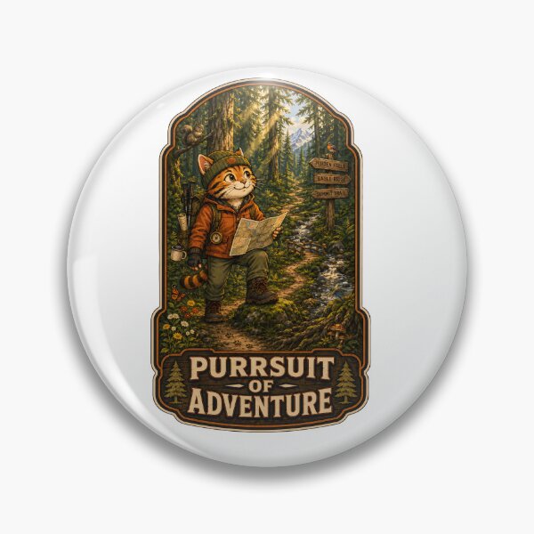 Item preview, Purrsuit of Adventure - Adventure Cat Hiking Badge designed and sold by GroveLaneCreative.