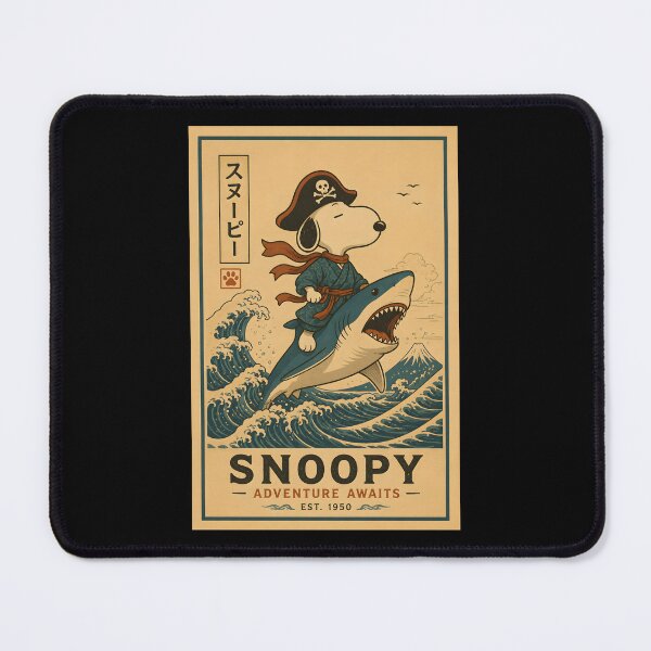 Item preview, Snoopy Riding Shark – Japanese Style Funny Cartoon Dog designed and sold by artizallart.