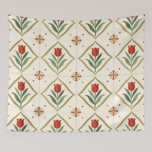 Item preview, Vintage Red Tulip Floral Botanical Seamless Pattern Throw Blanket designed and sold by FestivityFinds.