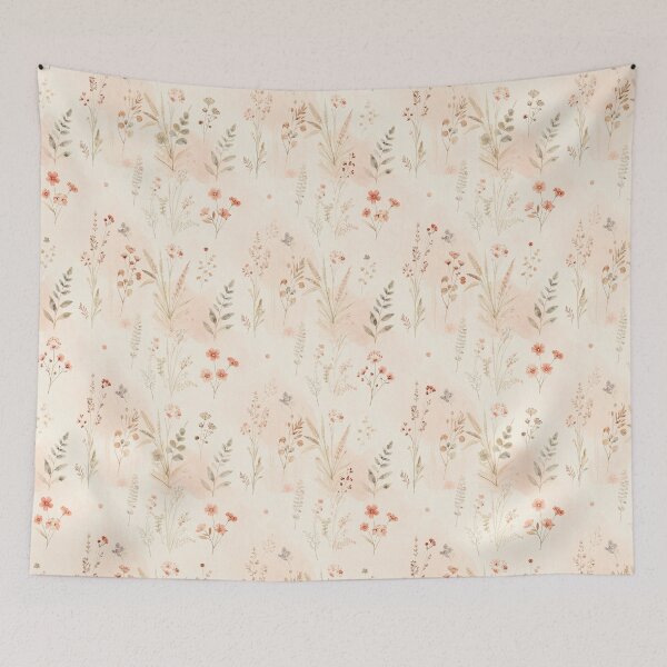 Artikelvorschau, Kissenbezug mit nahtlosem Aquarell-Wildblumenmuster in neutralen botanischen Nuancen entworfen und verkauft von FestivityFinds.
