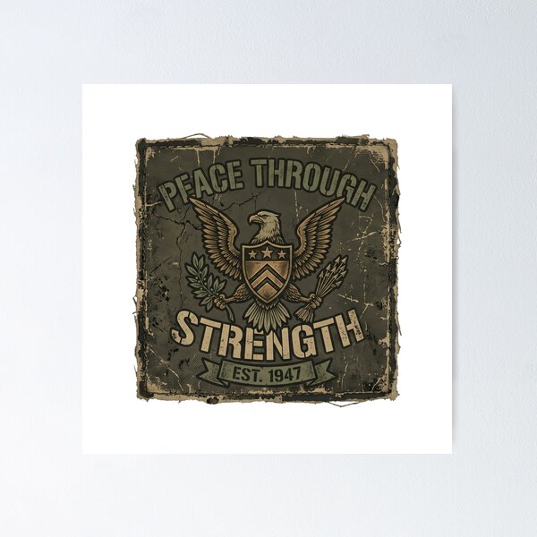 Item preview, Peace Through Strength Vintage Military Eagle Art designed and sold by rich-moda.