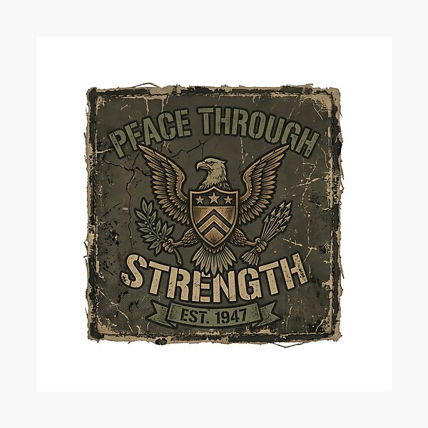Item preview, Peace Through Strength Vintage Military Eagle Art designed and sold by rich-moda.
