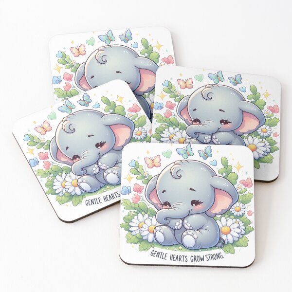 Item preview, Cute Baby Elephant Gentle Hearts Grow Strong - Floral Cottagecore Art designed and sold by carestazafeli.