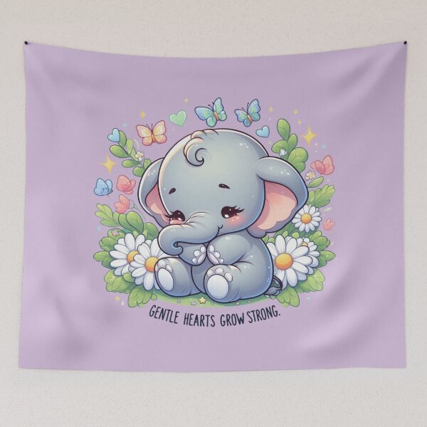 Item preview, Cute Baby Elephant Gentle Hearts Grow Strong - Floral Cottagecore Art designed and sold by carestazafeli.