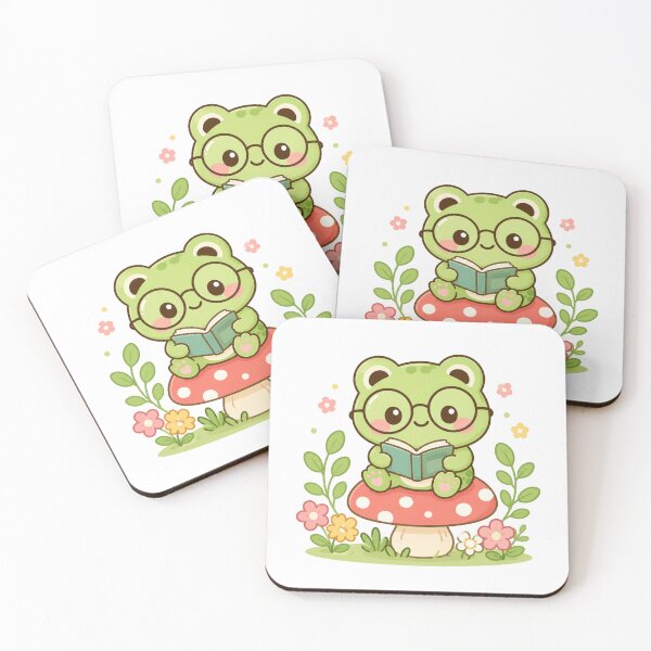 Item preview, Cute Reading Frog on Mushroom Kawaii Chibi Illustration designed and sold by ZyloPrints.