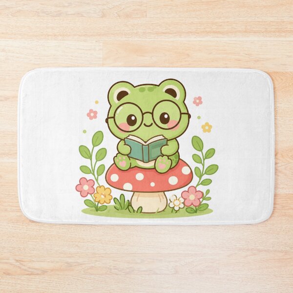 Item preview, Cute Reading Frog on Mushroom Kawaii Chibi Illustration designed and sold by ZyloPrints.