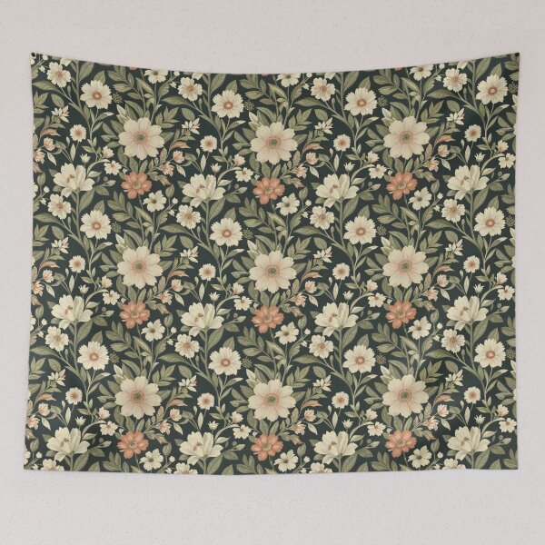 Aperçu de l'œuvre Coussin décoratif à motif floral botanique foncé sans couture avec fleurs vintage créée et vendue par FestivityFinds.
