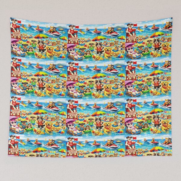 Item preview, Beach Party Cats & Dogs – Lifeguard Surf & Jet Ski Fun designed and sold by The Art Queen Of Michigan .