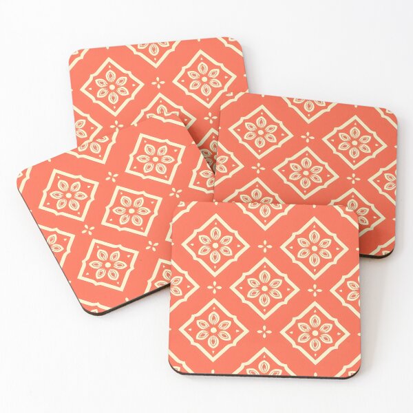 Item preview, Coral Red and Cream Floral Tile Seamless Pattern Throw Blanket designed and sold by FestivityFinds.