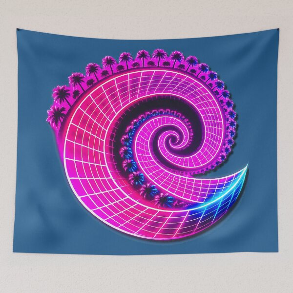 Item preview, Vaporwave Neon Grid Spiral - Synthwave Palm Trees designed and sold by A E S T H E T A T A G.