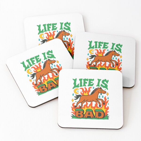 Item preview, Life Is Bad Crying Horse — Funny Retro Dumpster Fire Quote Illustration designed and sold by Colorful-Garden.