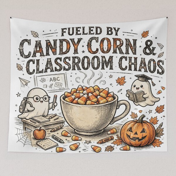 Item preview, Halloween Teacher Fueled By Candy Corn Classroom Chaos Ghost Pumpkin designed and sold by Yellowriversss.