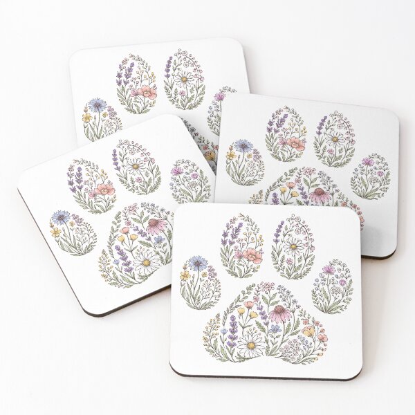Item preview, Botanical Wildflower Dog Paw Floral Line Art designed and sold by teemix.