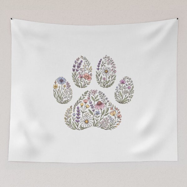 Item preview, Botanical Wildflower Dog Paw Floral Line Art designed and sold by teemix.