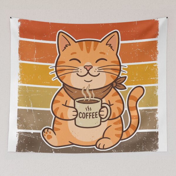 Item preview, Vintage Retro Orange Cat Drinking Coffee designed and sold by seven things shop.