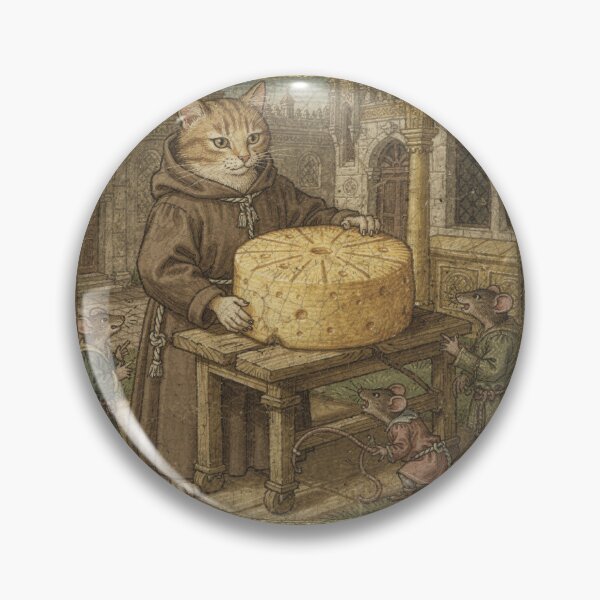 Item preview, Medieval Cat Cheesemonger Guarding the Wheel Manuscript Art designed and sold by PictorialWhimsy.