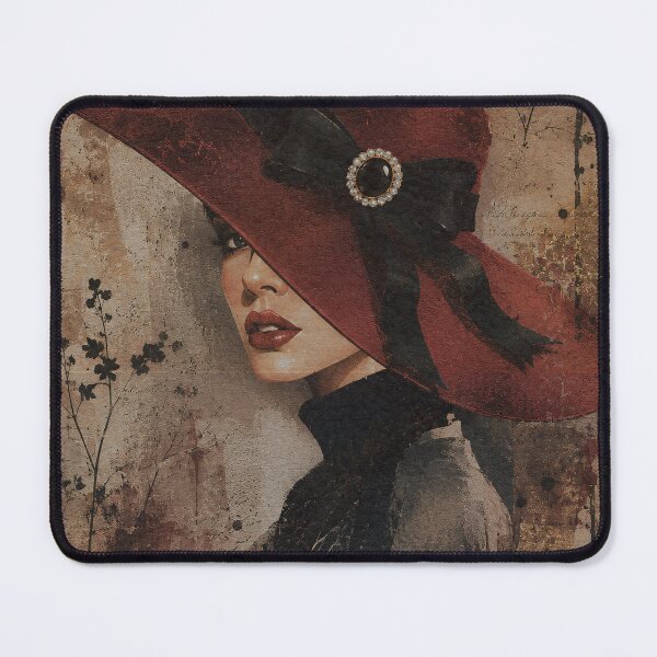 Item preview, Crimson Countess — Vintage Collage Portrait, Gothic Victorian Woman in Red Hat designed and sold by INKandSOULbyLUNA.