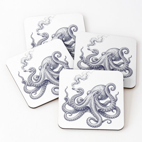 Item preview, Cool Smoking Octopus Vintage Line Art designed and sold by seven things shop.