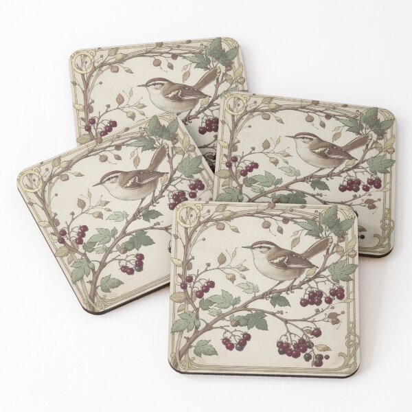 Item preview, Art Nouveau Wren Among Bramble Gilt Print designed and sold by PictorialWhimsy.