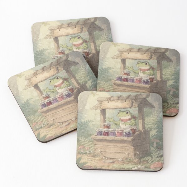 Item preview, Toad Selling Jam at the Pond Market Cottagecore Art designed and sold by PictorialWhimsy.