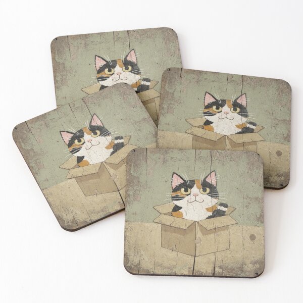 Item preview, Calico Cat Claiming the Empty Box Folk Art designed and sold by PictorialWhimsy.