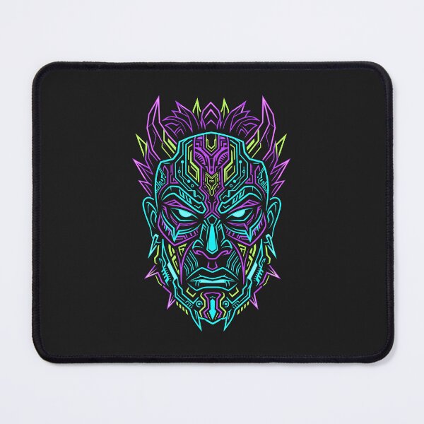 Item preview, Cyberpunk Tribal Mask Neon Tech African Pattern Futuristic Line Art designed and sold by SplashTastic.