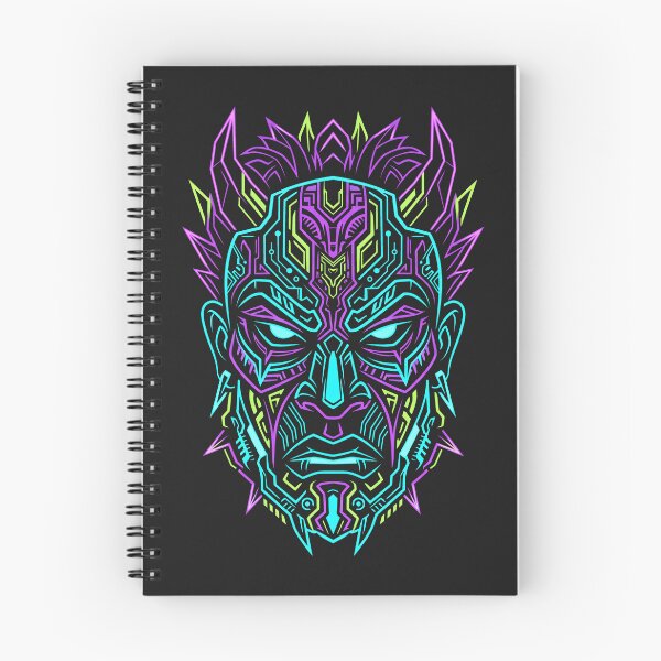 Item preview, Cyberpunk Tribal Mask Neon Tech African Pattern Futuristic Line Art designed and sold by SplashTastic.