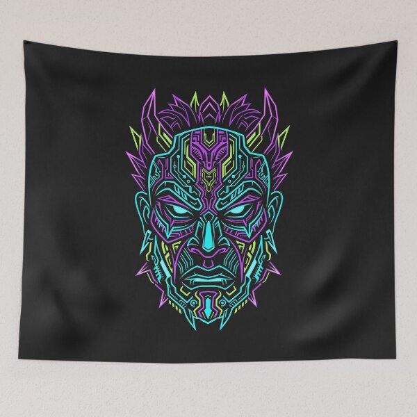 Item preview, Cyberpunk Tribal Mask Neon Tech African Pattern Futuristic Line Art designed and sold by SplashTastic.