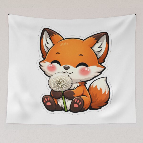 Item preview, Cute Little Fox Holding Dandelion Flower designed and sold by Owcomm.