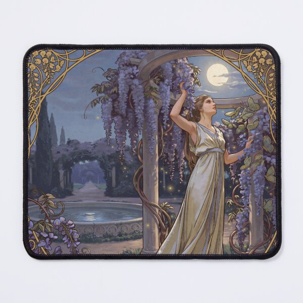Item preview, Wisteria Moon Garden Art Nouveau Wall Art | Alphonse Mucha Inspired Moonlit Floral Woman | Belle Époque Vintage Poster designed and sold by Tamas Das.