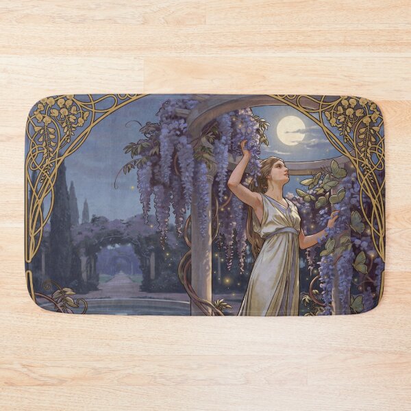Item preview, Wisteria Moon Garden Art Nouveau Wall Art | Alphonse Mucha Inspired Moonlit Floral Woman | Belle Époque Vintage Poster designed and sold by Tamas Das.