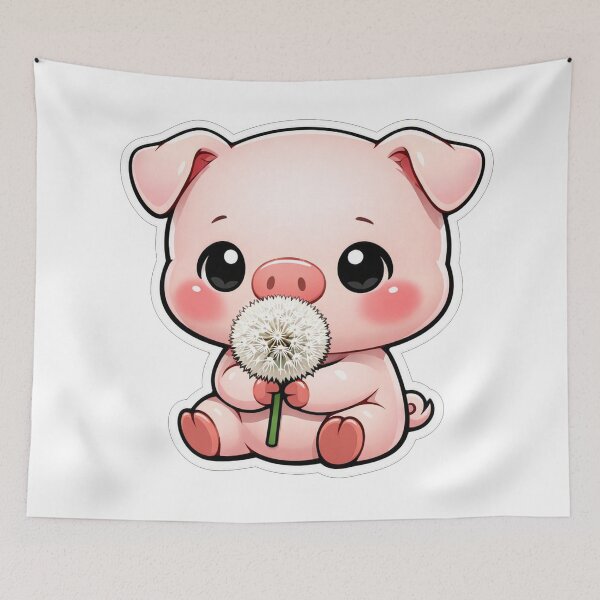 Item preview, Cute Baby Pig Sniffing A Dandelion designed and sold by Owcomm.