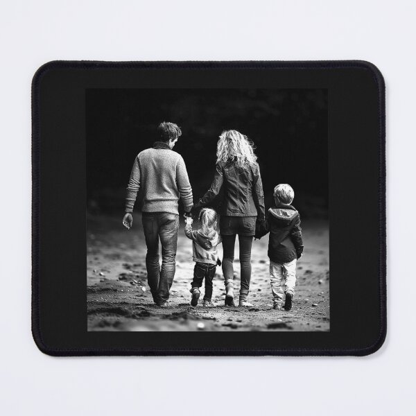 Item preview, Family of Four Walking Hand in Hand – Black and White Family Photography designed and sold by inkoutninja.