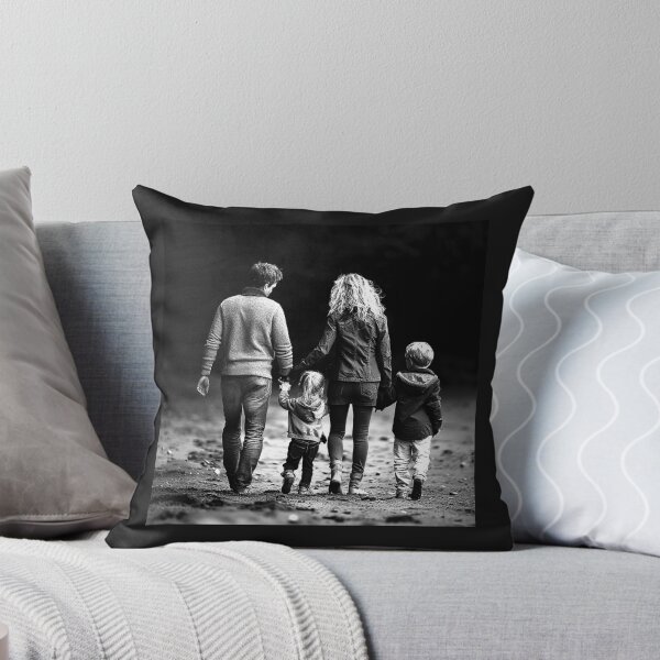 Item preview, Family of Four Walking Hand in Hand – Black and White Family Photography designed and sold by inkoutninja.