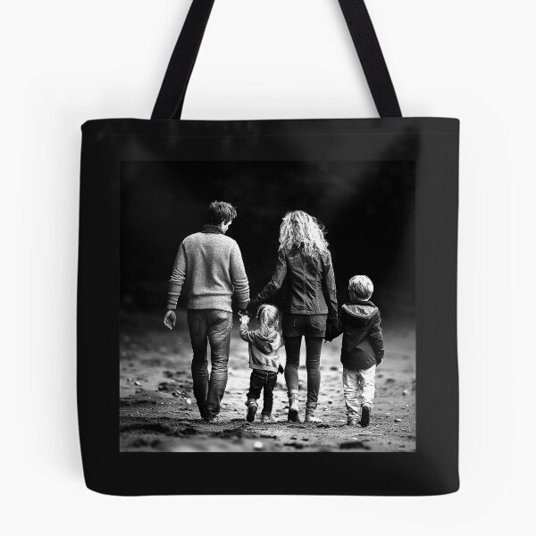 Item preview, Family of Four Walking Hand in Hand – Black and White Family Photography designed and sold by inkoutninja.