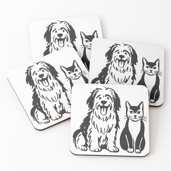 Item preview, Happy Shaggy Dog and Calm Cat Line Art designed and sold by evrakursaine32.