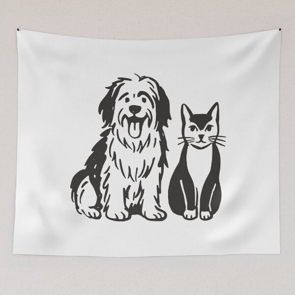 Item preview, Happy Shaggy Dog and Calm Cat Line Art designed and sold by evrakursaine32.