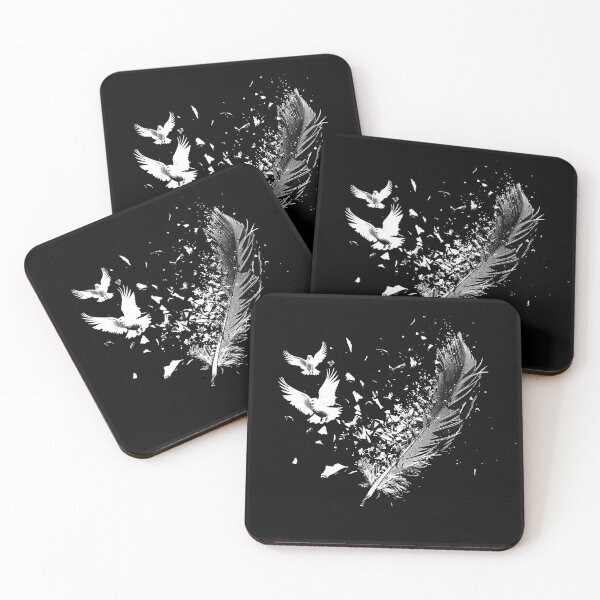 Item preview, Feather Transforming into Flying Doves – Black and White Freedom Art designed and sold by inkoutninja.