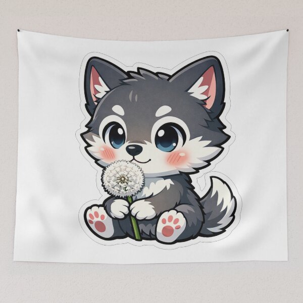 Item preview, Cute Little Wolf Holding A Dandelion designed and sold by Owcomm.